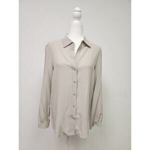 Max Mara Beige Women's Button Down Blouse 100% Silk Flowy Chiffon Size 8